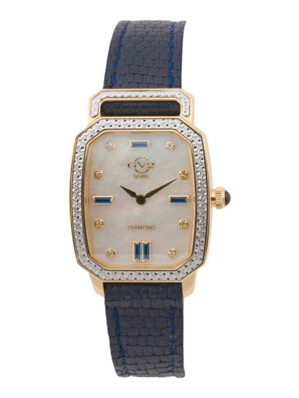 GV2 BY GEVRIL Women's Swiss Made Pavia Diamond Bezel Leather Strap Watch